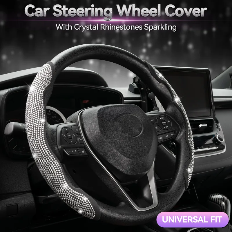 2PCS Diamond Car Steering Wheel Cover Booster Anti-slip Crystal Rhinestones Sparkling For Women Girl Car Interior Access image 6