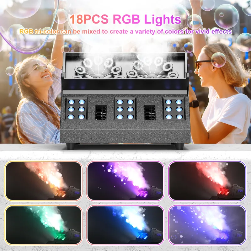 1500W Smoke Bubble Machine 3in1 RGB 18 LEDs Bubble Fog Machine DMX512 Remote Stage Effect Light For DJ Party Wedding Hal image 2