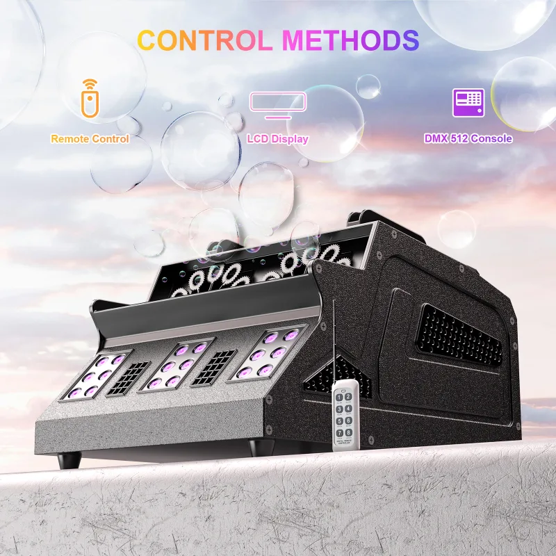 1500W Smoke Bubble Machine 3in1 RGB 18 LEDs Bubble Fog Machine DMX512 Remote Stage Effect Light For DJ Party Wedding Hal image 4