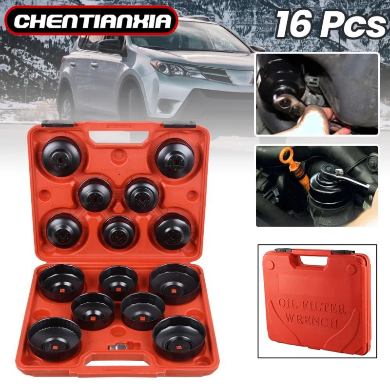 16Pcs Filter Remove Set Filter Wrench Set Oil Filter Cup Set Oil Filter Wrench Remove Set Sockets Work Wrench Repair Too image 1