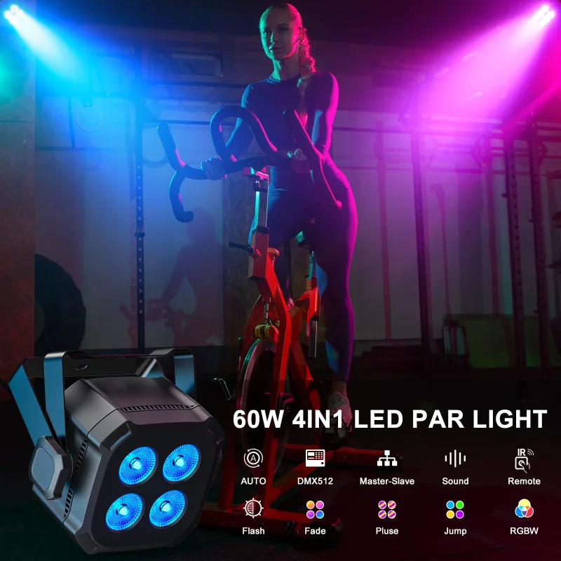 GWONG 4PCS 60W RGBW 4 IN 1 LED Par Lights DJ Light DMX Remote Control Stage Light Sound Activated Effect Light for Party image 2
