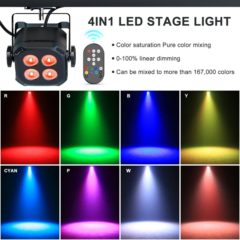 GWONG 4PCS 60W RGBW 4 IN 1 LED Par Lights DJ Light DMX Remote Control Stage Light Sound Activated Effect Light for Party image 3