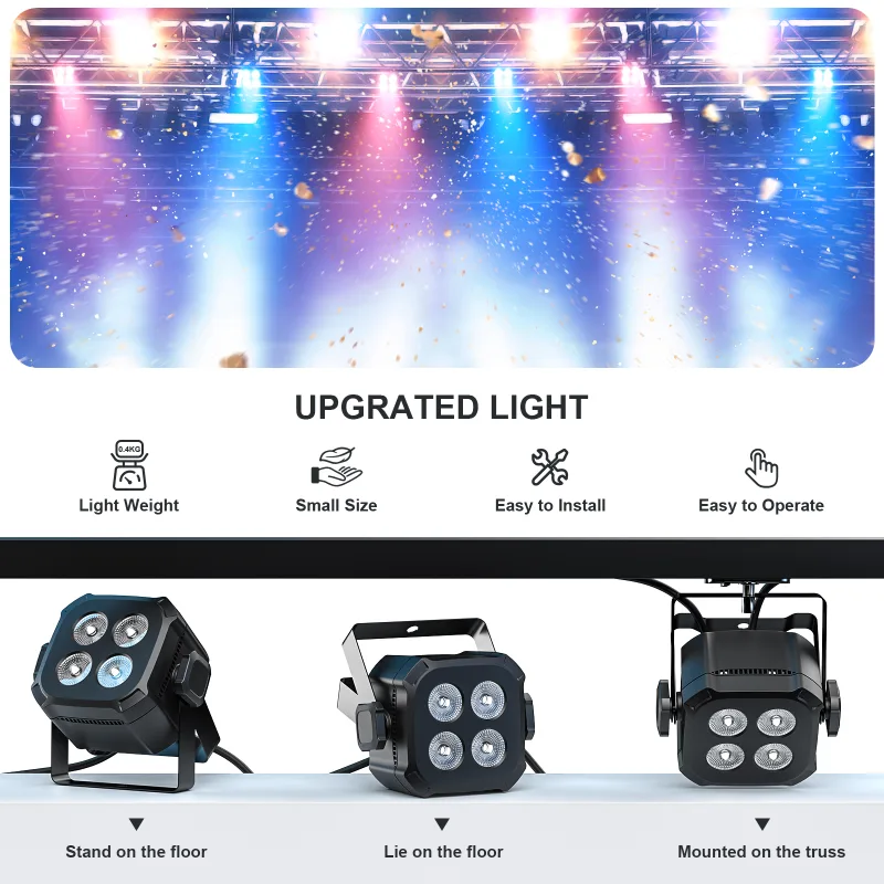 GWONG 4PCS 60W RGBW 4 IN 1 LED Par Lights DJ Light DMX Remote Control Stage Light Sound Activated Effect Light for Party image 4