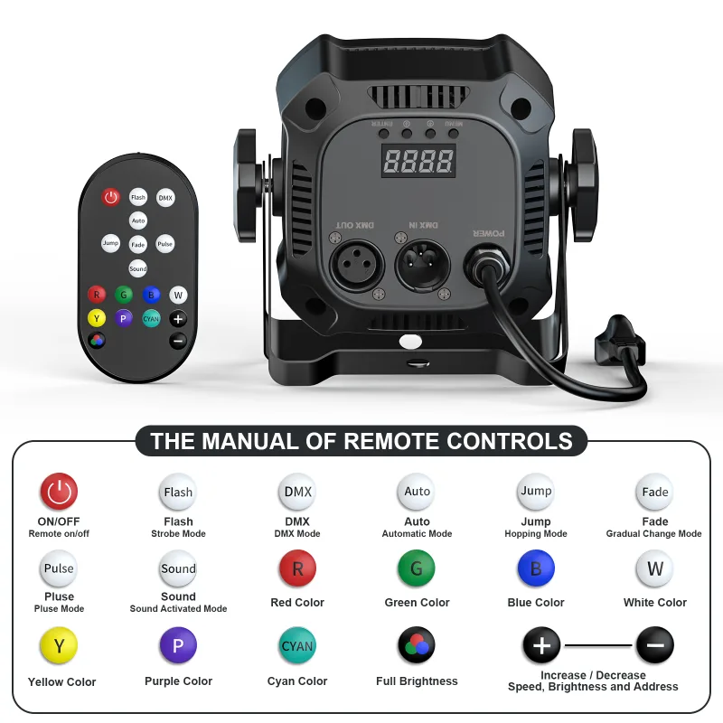 GWONG 4PCS 60W RGBW 4 IN 1 LED Par Lights DJ Light DMX Remote Control Stage Light Sound Activated Effect Light for Party image 5