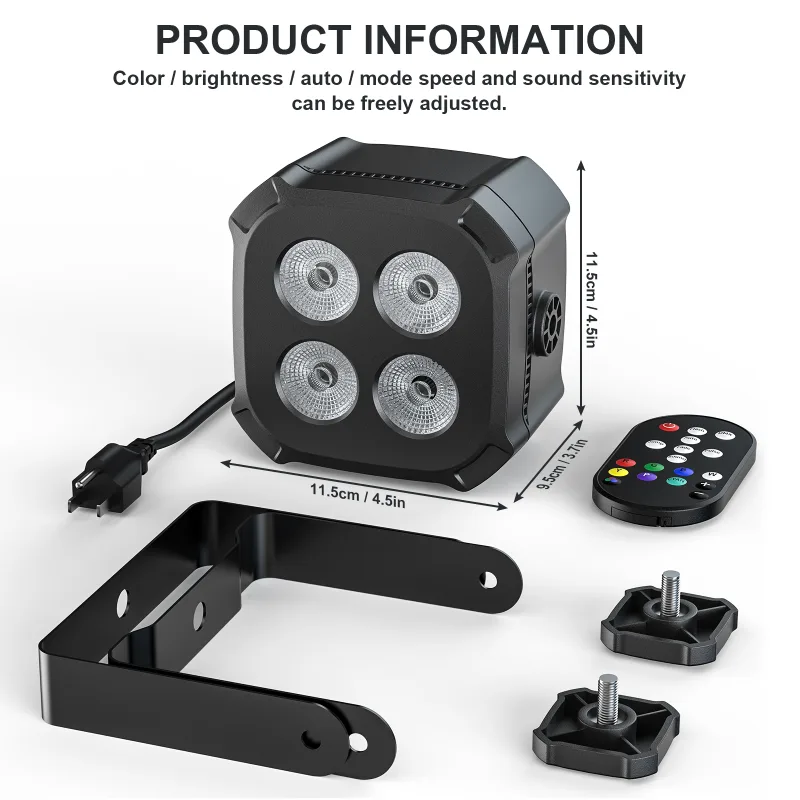 GWONG 4PCS 60W RGBW 4 IN 1 LED Par Lights DJ Light DMX Remote Control Stage Light Sound Activated Effect Light for Party image 6