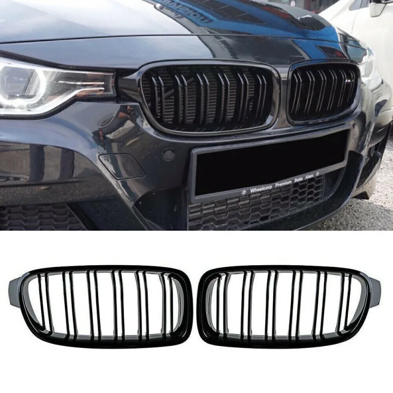FITS BMW F30 F31 F35 3 SERIES 2011-2019 KIDNEY TWIN GRILL GLOSS BLACK DUAL LINE UK image 3