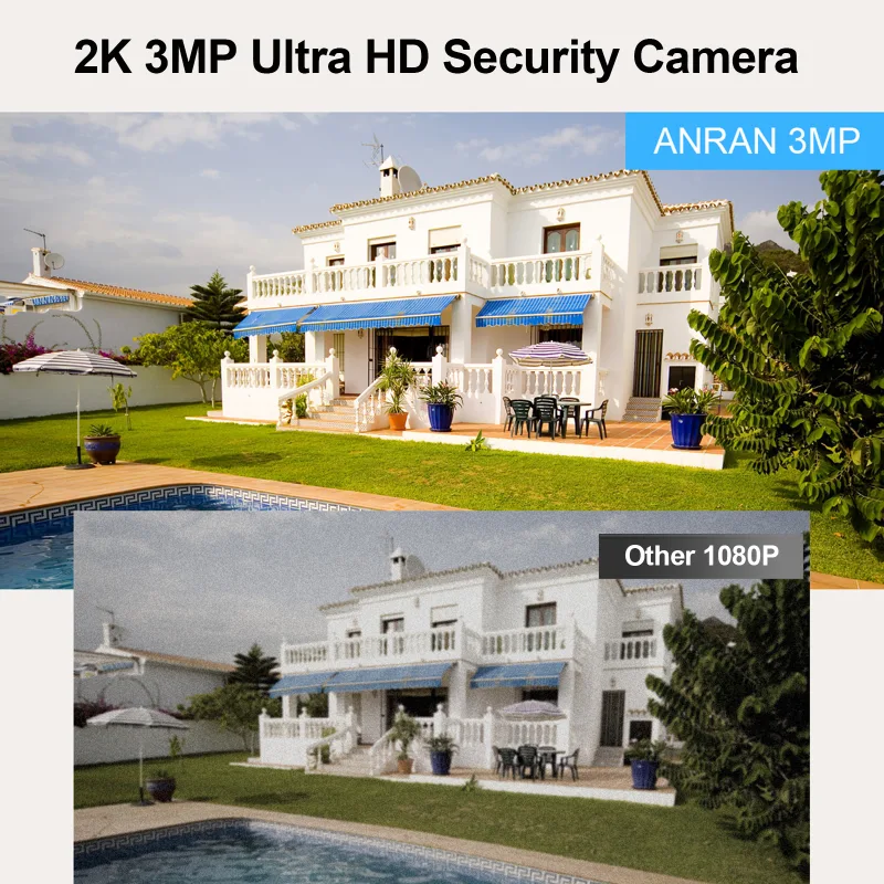 ANRAN 3MP Outdoor Surveillance Camera Alexa-Compatible 2.4G Wireless WiFi Solar Battery Camera Spotlight PIR Motion Dete image 2