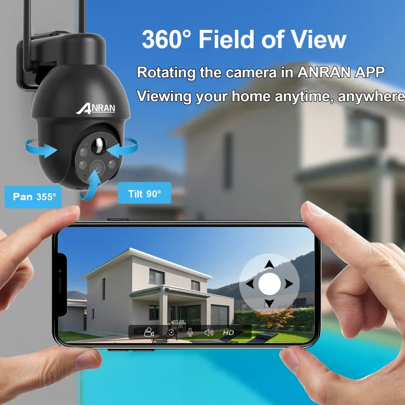 ANRAN 3MP Outdoor Surveillance Camera Alexa-Compatible 2.4G Wireless WiFi Solar Battery Camera Spotlight PIR Motion Dete image 3