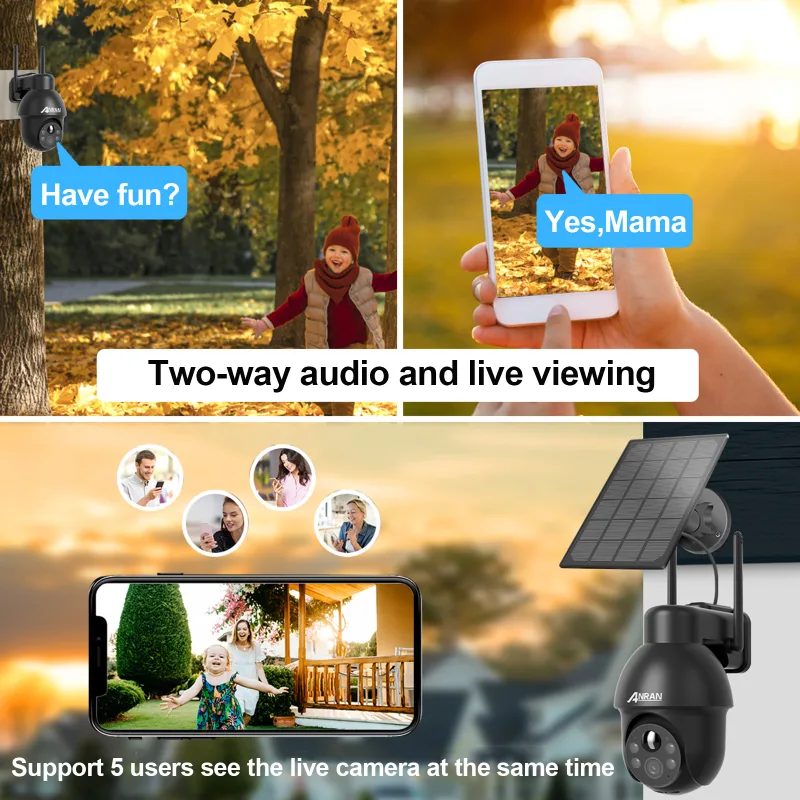 ANRAN 3MP Outdoor Surveillance Camera Alexa-Compatible 2.4G Wireless WiFi Solar Battery Camera Spotlight PIR Motion Dete image 5