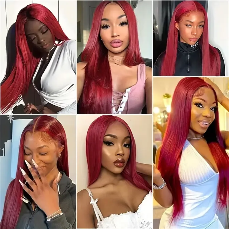 Burgundy 13x6 HD Lace Frontal Human Hair Wig Straight wig 13x4 Lace Front Human Hair Wigs For Women 99J Colored 200 High image 4