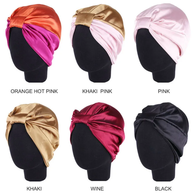 NEW Night Sleeping Cap Hair Women Bonnet Hat Head Cover Satin Turban Wrap Hats image 2