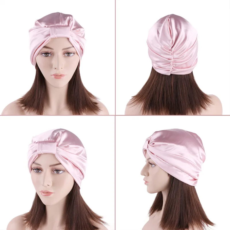 NEW Night Sleeping Cap Hair Women Bonnet Hat Head Cover Satin Turban Wrap Hats image 3