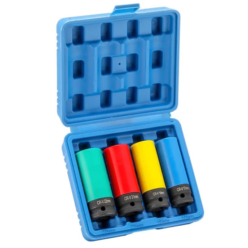 Alloy Wheel Nut Thin Deep Impact Socket Set 1/2" drive 17mm 19mm 21mm 22mm 4pcs image 3