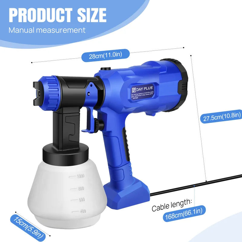 DayPlus Electric Paint Sprayer, 1000ml Tank, 3 Spray Patterns image 1