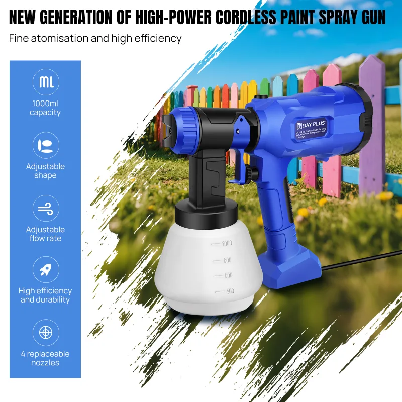 DayPlus Electric Paint Sprayer, 1000ml Tank, 3 Spray Patterns image 3