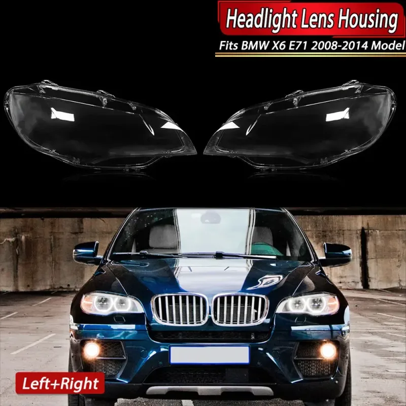 Pair Car Front Headlight Lens For 2008-14 BMW E71 X6 Headlamp Covers 63117288996 image 1