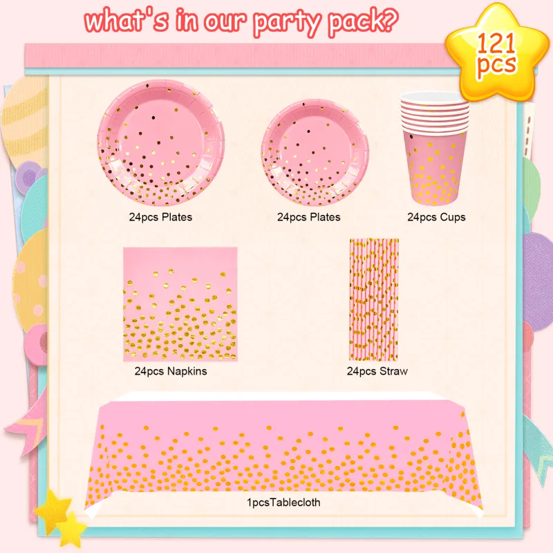 Pink and Gold Disposable Party Set image 6