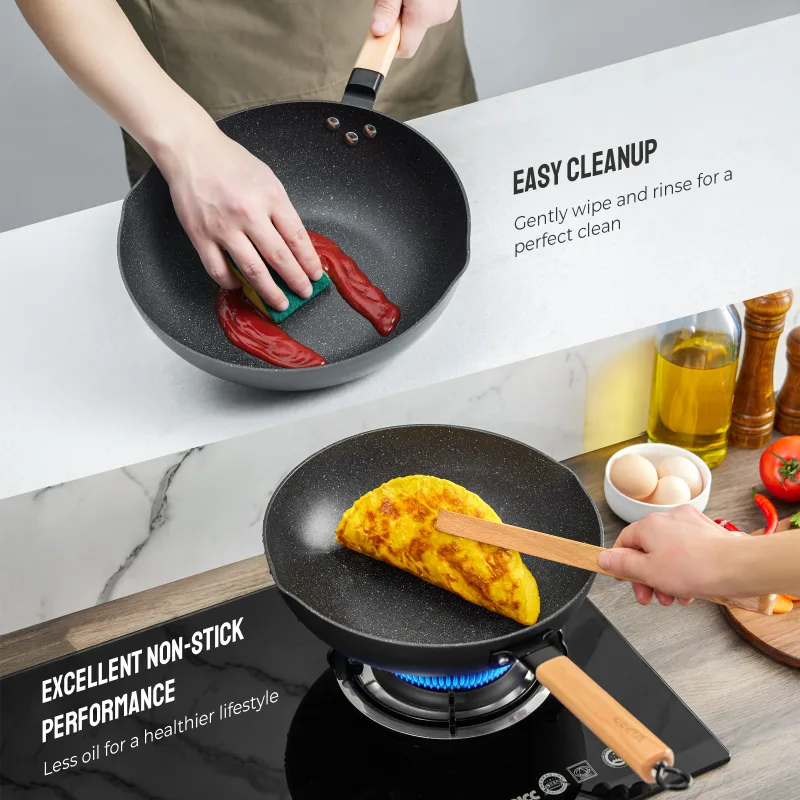 Inductions Wok with Lid, Non-Stick Wok Pan 30cm, Stir-Fry Pan with Wooden Handle, Easy Cleanup ＆ Ovensafe, for All Hobs image 3