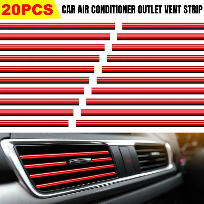 20PCS Red Chrome Car Air Conditioner Outlet Vent Decorative Strip Accessories image 1