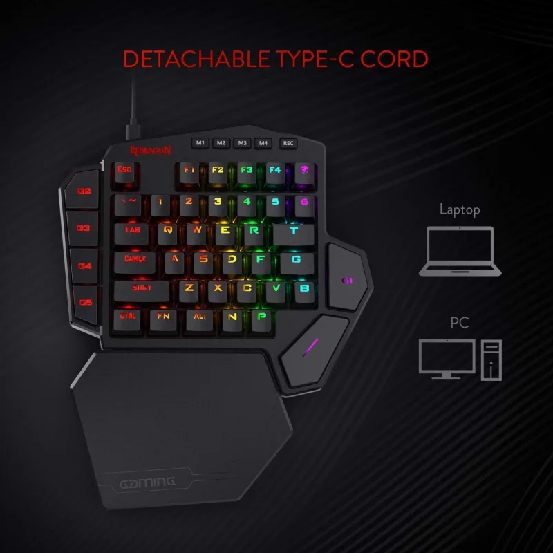 Redragon K585 Wired DITI One-Handed RGB Mechanical Gaming 42 Keys Type-C Gaming Hot-Swappable Wrist Rest Keyboard image 4