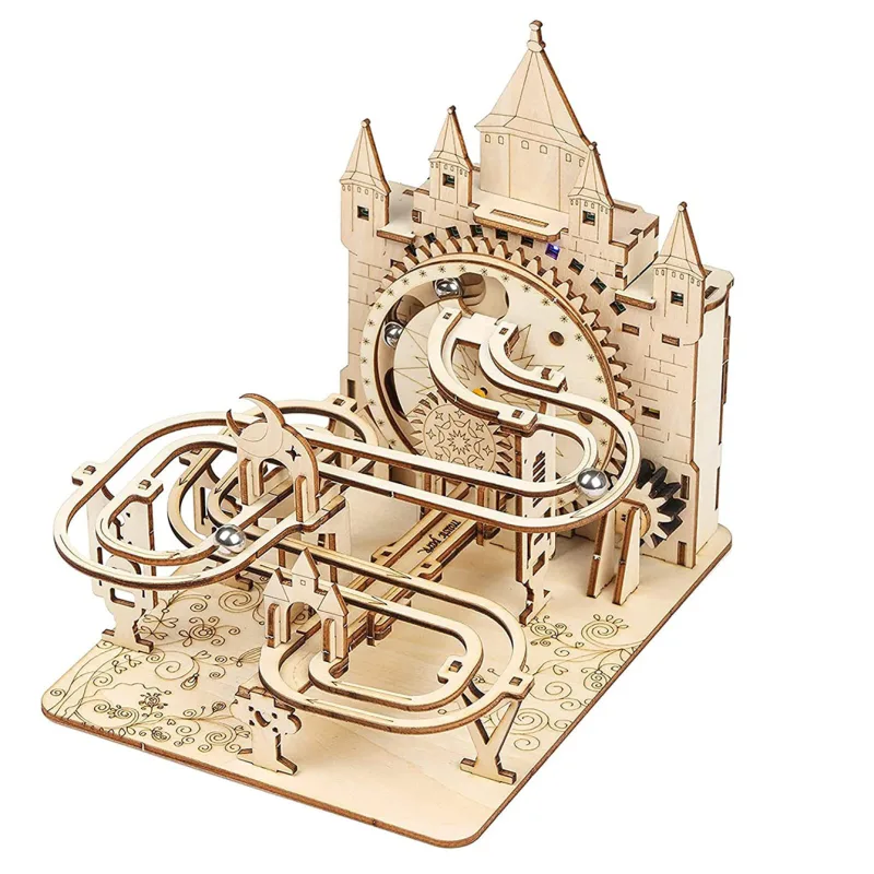 Electric Marble Run Mechanical Building Model Kit 3D Wooden Puzzle  track with lights Brain Teaser Puzzle DIY handmade C image 2