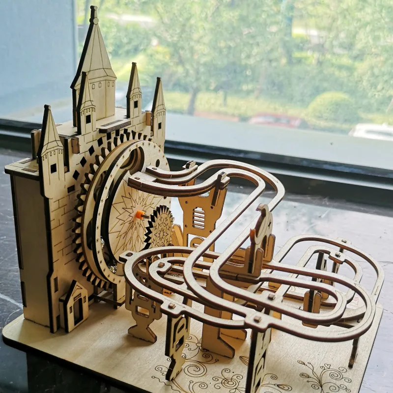Electric Marble Run Mechanical Building Model Kit 3D Wooden Puzzle  track with lights Brain Teaser Puzzle DIY handmade C image 3