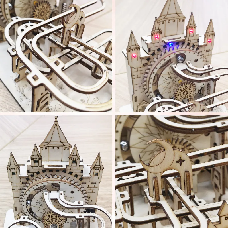 Electric Marble Run Mechanical Building Model Kit 3D Wooden Puzzle  track with lights Brain Teaser Puzzle DIY handmade C image 5