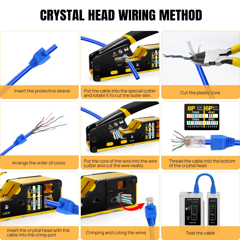 DayPlus Pass Through RJ45 Crimp Tool Kit Ethernet Crimper CAT5 Cat5e Cat6 Crimping Tool Kit 3 IN 1 - Crimp Cutting Peeli image 5