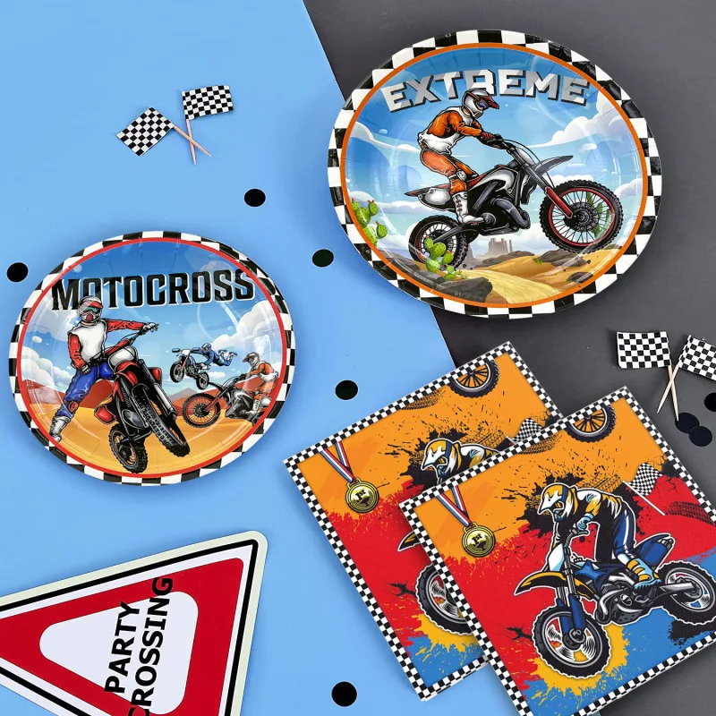 Motorcycle Birthday Supplies,98pcs Decorations&Motorcycle Theme Party Tableware Set-Dirt Bike Party Plates and Napkins C image 5