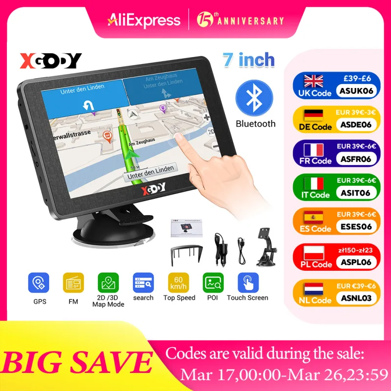 XGODY 7 Inch Auto GPS Navigator HGV LGV Sat NAV 8GB Post Code Support MP3 Player image 1