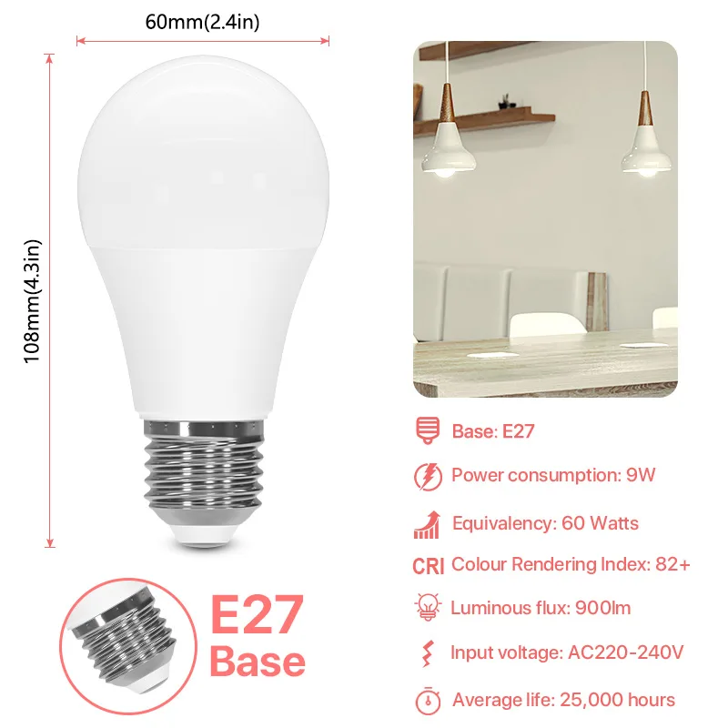6-Pack E27 LED Bulbs 9W 3000K-6500K 900lm image 3