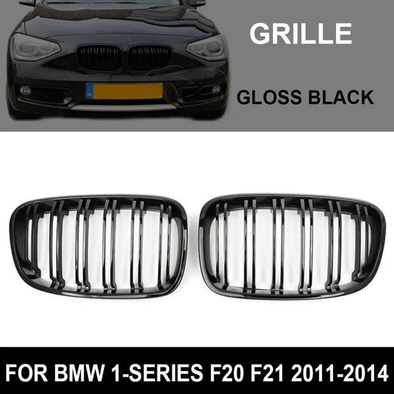 Front Kidney Grill Grille Double Slat Gloss Black For BMW F20 F21 2011-2014 image 1