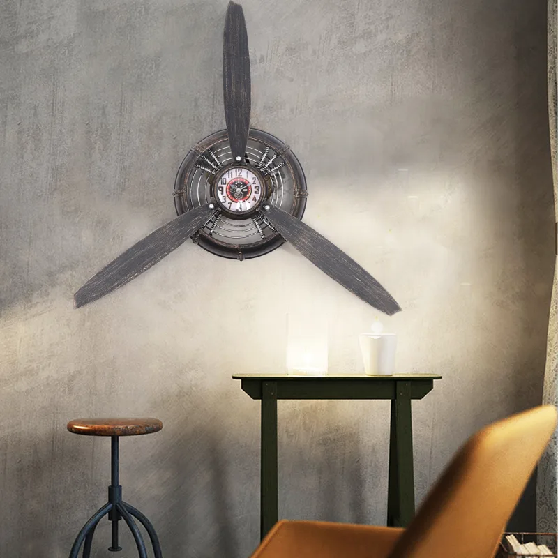 Rustic vintage iron work industrial wind aircraft propeller wall clock Bar restaurant wall decoration image 3