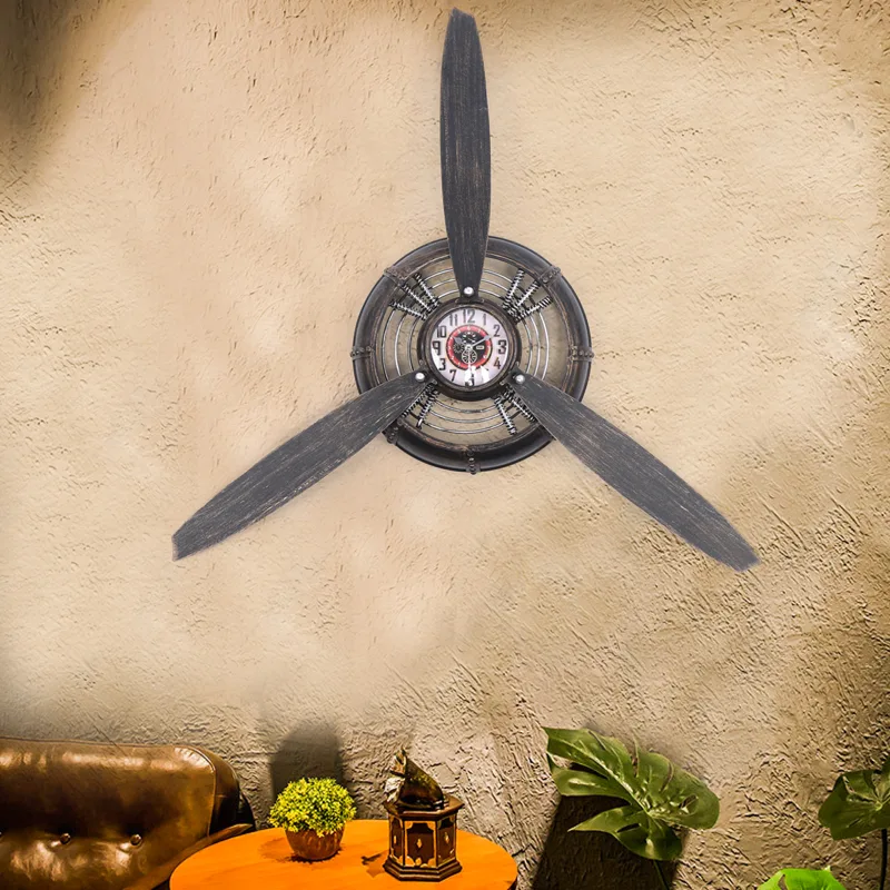 Rustic vintage iron work industrial wind aircraft propeller wall clock Bar restaurant wall decoration image 6