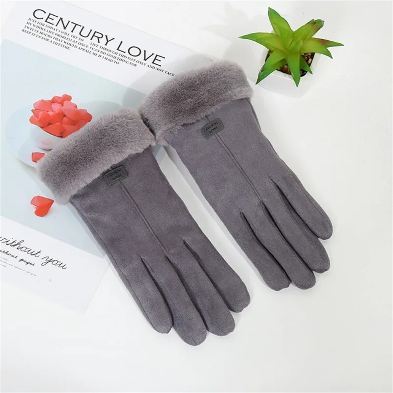 1pair Women Ladies Winter Gloves Touch Screen Fleece Suede Warm Soft Fur Lined Thermal image 2