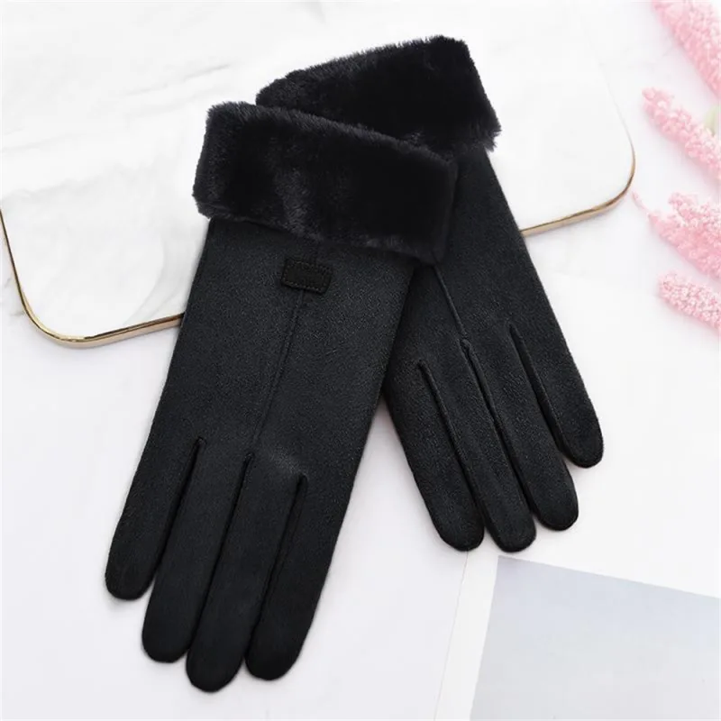 1pair Women Ladies Winter Gloves Touch Screen Fleece Suede Warm Soft Fur Lined Thermal image 5
