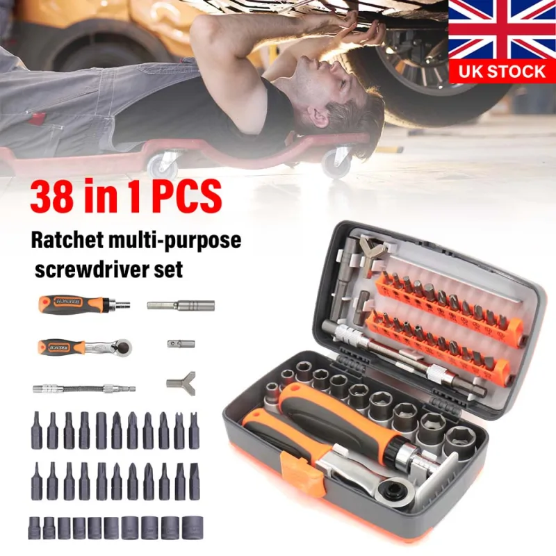 38Pcs Mechanical Hand Tool Set Metric Socket Torx Ratchet Wrench Screwdriver Professional Kit for Every Task image 2