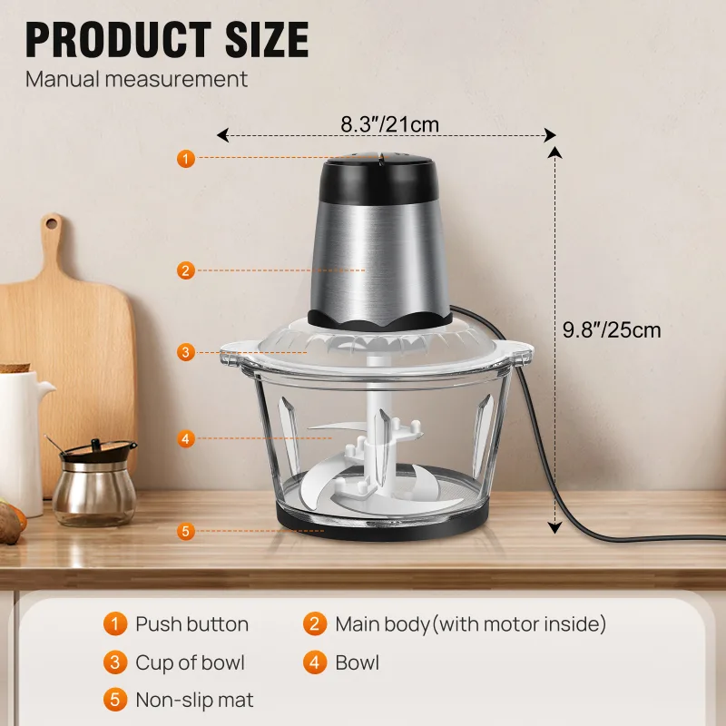 300W Electric Meat Grinder Mincer with 2 L Glass Container, 2 Speed, 4 Durable Blades, Easy to Use and Clean image 5
