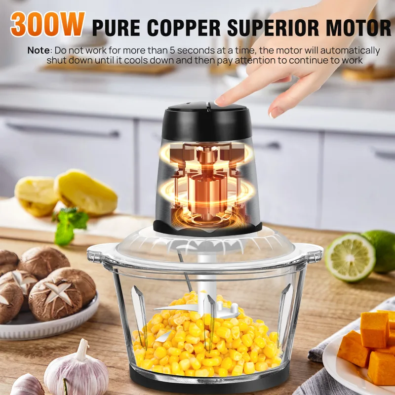 300W Electric Meat Grinder Mincer with 2 L Glass Container, 2 Speed, 4 Durable Blades, Easy to Use and Clean image 6
