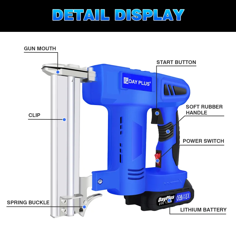 100W Cordless Staple Gun and Brad Nailer with 1 x 1.5AH Battery and Charger, High Speed: 80pcs/MIN, 500 Nails, 500 Stapl image 2
