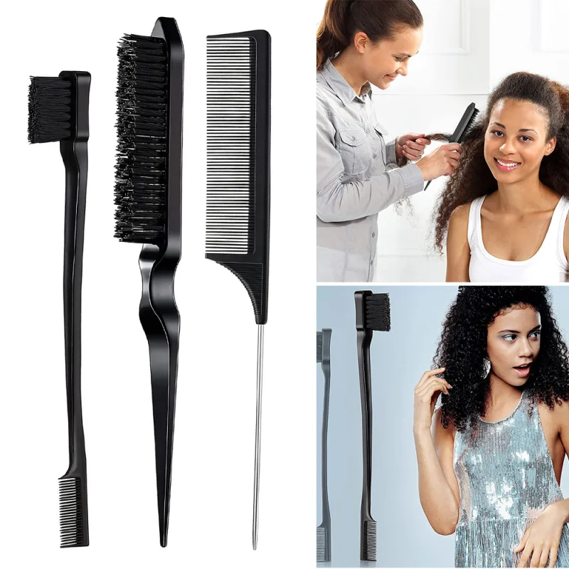 3Pcs Slick Brush Set Hair Brush Teasing Comb Edge Hair Brush Grooming image 1