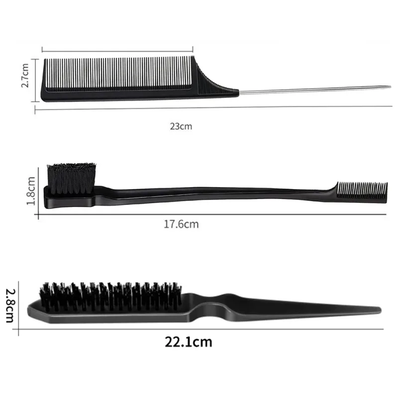 3Pcs Slick Brush Set Hair Brush Teasing Comb Edge Hair Brush Grooming image 4