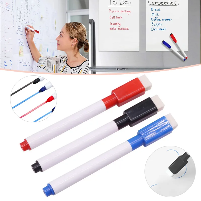 4x Whiteboard Marker Pens With Dry Wipe Erase Pen Eraser Lid au stock image 6