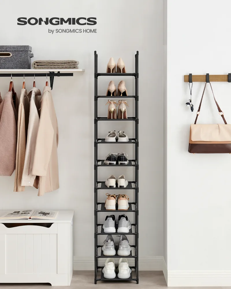 SONGMICS 10-Tier Shoe Rack, Shoe Stand, Space-Saving Shoe Storage, 33 x 33 x 173 cm, Metal Frame, Non-Woven Fabric Shelv image 1