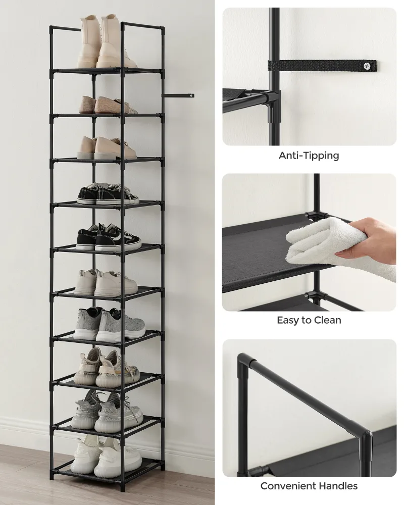 SONGMICS 10-Tier Shoe Rack, Shoe Stand, Space-Saving Shoe Storage, 33 x 33 x 173 cm, Metal Frame, Non-Woven Fabric Shelv image 3