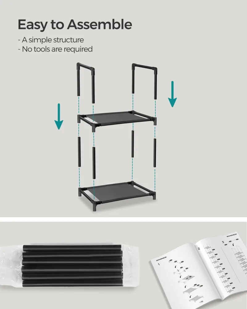 SONGMICS 10-Tier Shoe Rack, Shoe Stand, Space-Saving Shoe Storage, 33 x 33 x 173 cm, Metal Frame, Non-Woven Fabric Shelv image 4