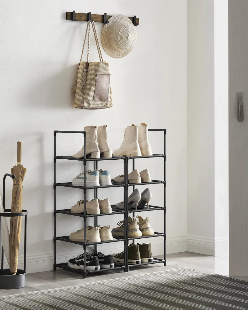 SONGMICS 10-Tier Shoe Rack, Shoe Stand, Space-Saving Shoe Storage, 33 x 33 x 173 cm, Metal Frame, Non-Woven Fabric Shelv image 6