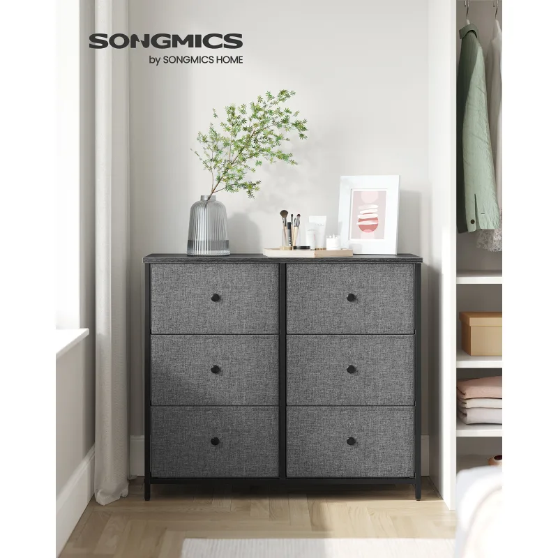 SONGMICS Chest of Drawers, 6 Fabric Drawers with Metal Frame, Storage Organiser Unit, Dresser, for Nursery, Bedroom, Hal image 2