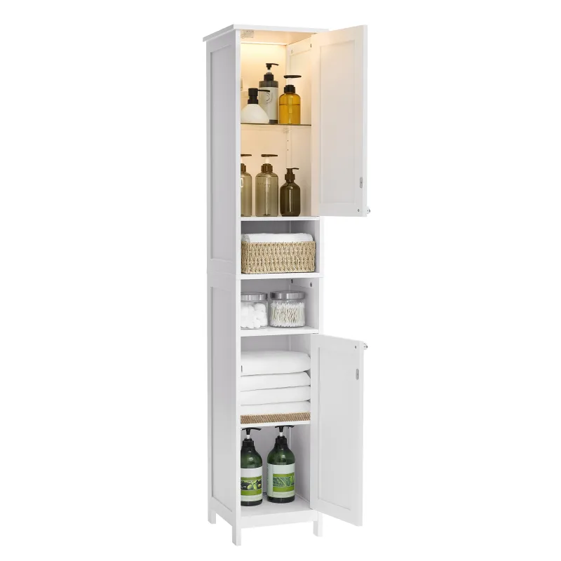VASAGLE Tall Bathroom Cabinet with Lights, Freestanding Narrow Storage Unit with Adjustable Shelves, Open Compartments image 5