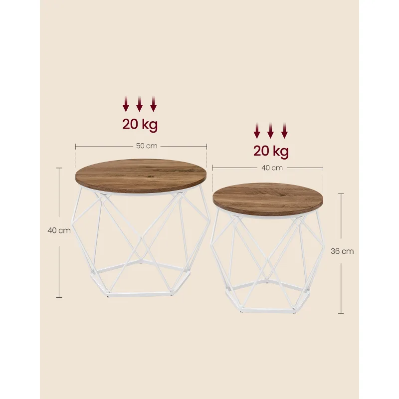 VASAGLE Round Coffee Table, Set of 2, Side Table, Sofa End, Modern Style, Removable Top, Steel Frame, for Living Room image 3